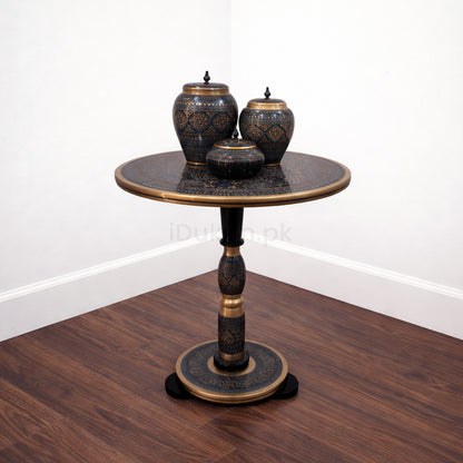 Hand-Painted NAQASHI Art Coffee Side Table for Home Decor (Black Fancy)