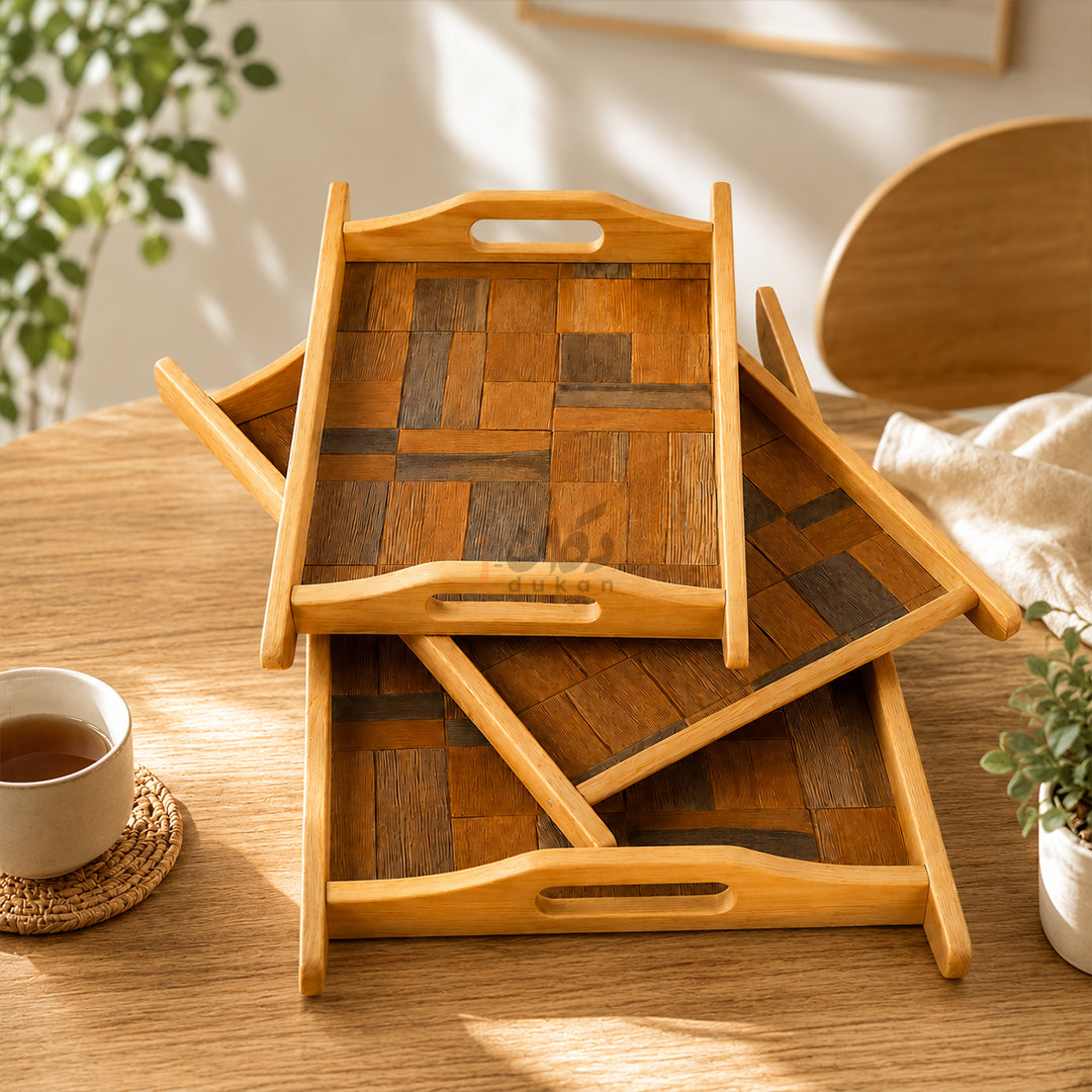 Kail Wood Set of 3 Serving Trays With Ergonomic Handles