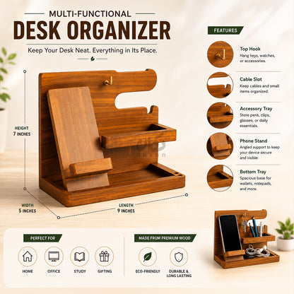 Wood MDF Desk Organizer | Phone Docking Stand Watches Key Holder
