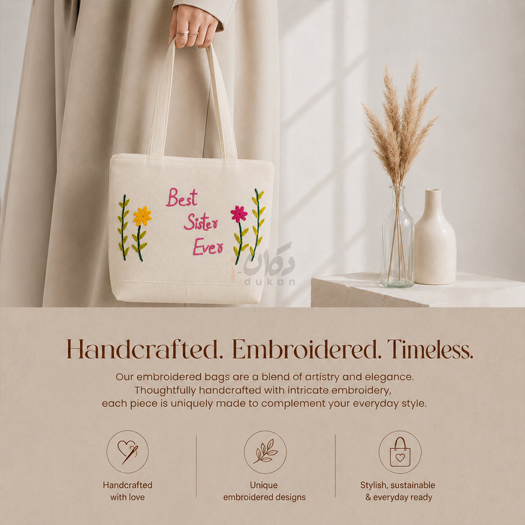 Handcrafted Embroidered Canvas Tote Bag | Handmade Eco-Friendly Women's Shoulder Bag