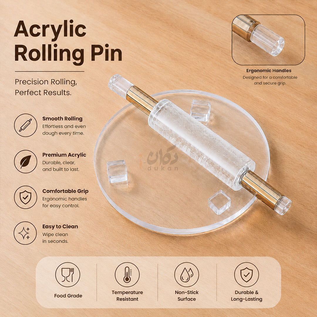 Premium Acrylic Rolling Pin – Heavy Duty Transparent Non Stick Belan For Perfect Roti