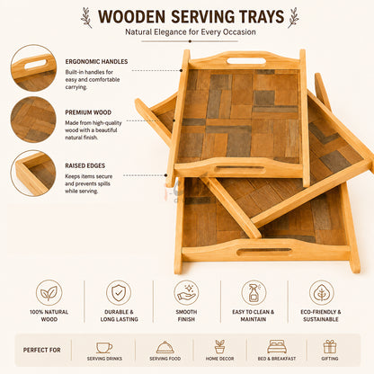 Kail Wood Set of 3 Serving Trays With Ergonomic Handles
