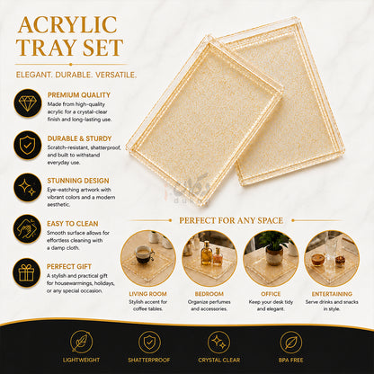 Luxury Acrylic Tray Set – Premium Decorative Serving & Organizer Tray (Set of 2)
