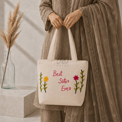 Handcrafted Embroidered Canvas Tote Bag | Handmade Eco-Friendly Women's Shoulder Bag