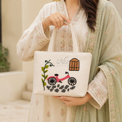 Handcrafted Embroidered Canvas Tote Bag | Handmade Eco-Friendly Women's Shoulder Bag