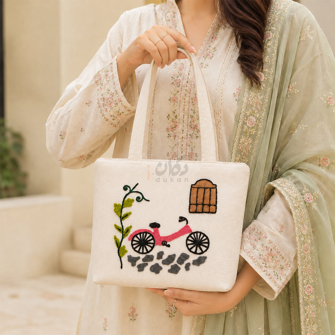 Handcrafted Embroidered Canvas Tote Bag | Handmade Eco-Friendly Women's Shoulder Bag