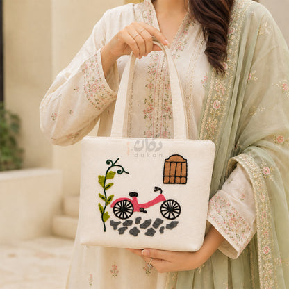 Handcrafted Embroidered Canvas Tote Bag | Handmade Eco-Friendly Women's Shoulder Bag
