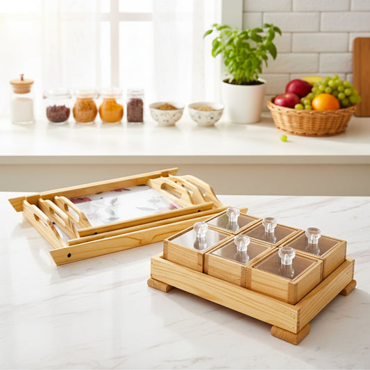 Bundle Offer — 6-Piece Storage Box and Set of 3 Trays with Acrylic Base