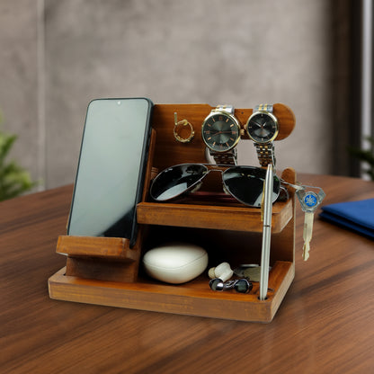 Wood MDF Desk Organizer | Phone Docking Stand Watches Key Holder