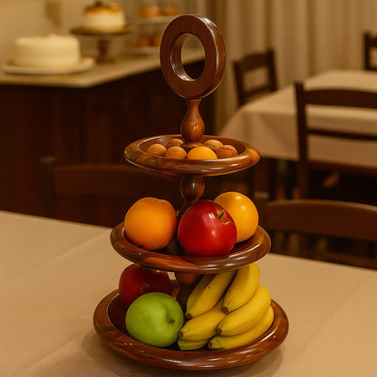 Handcrafted Sheesham Wood 3 Tiered Fruit Cupcake Stand