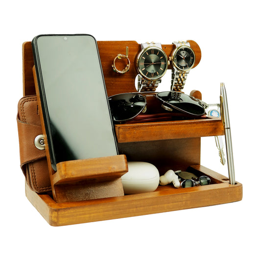 Wood MDF Desk Organizer | Phone Docking Stand Watches Key Holder