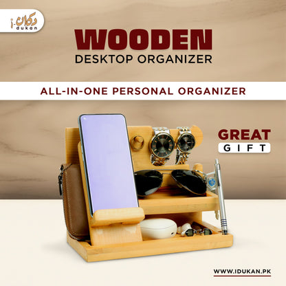 Wooden Office Desk Personal Organizer Stand | Phone Docking Stand Watches Key Holder