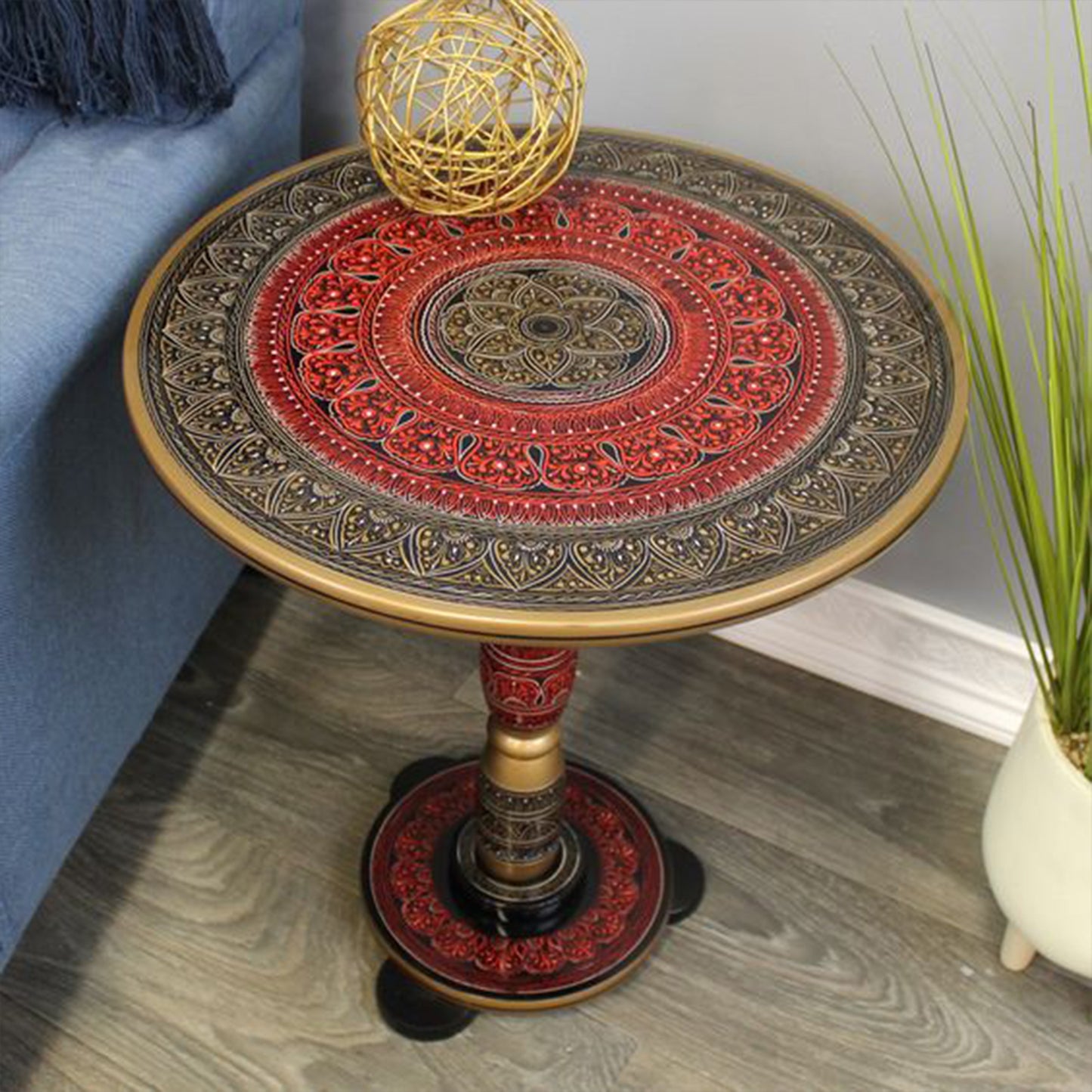 Naqashi Art Hand Painted Wood MDF Round Coffee Table 16" & 18" Diameter