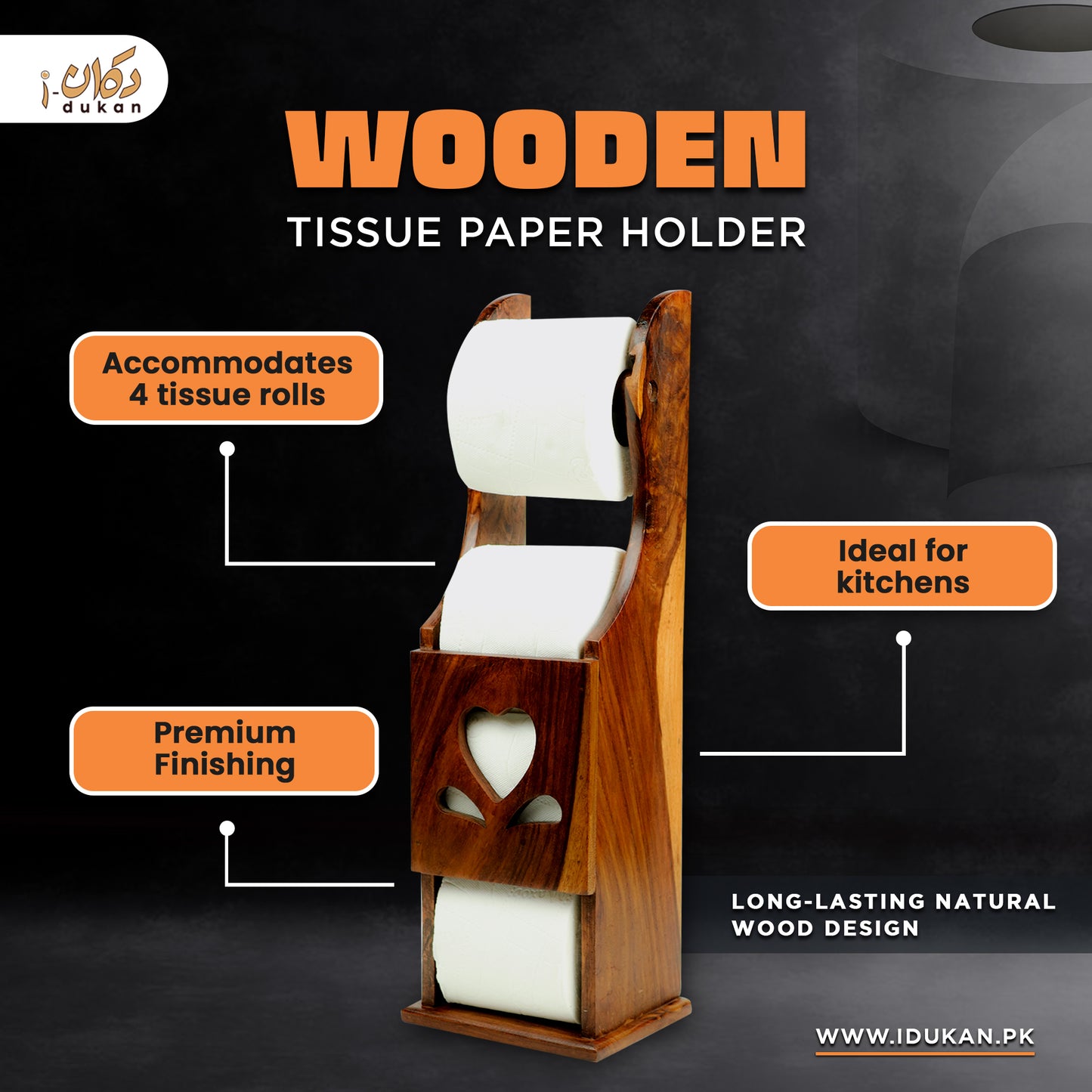 Wooden Tissue Holder for Kitchen | Bathroom Tissue Roll Paper Holder