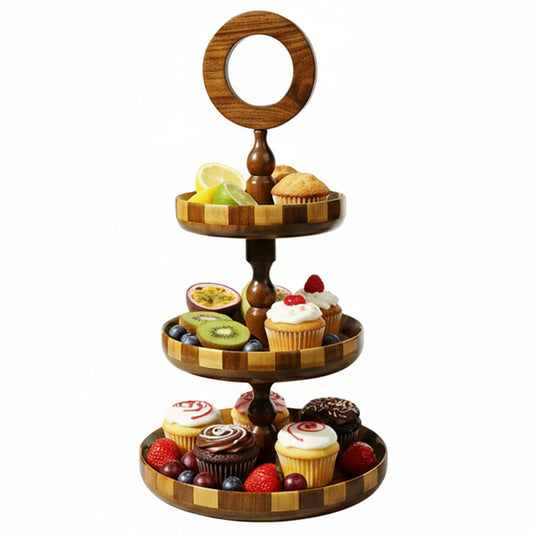 Handcrafted Sheesham Wood 3 Tiered Fruit Cupcake Stand
