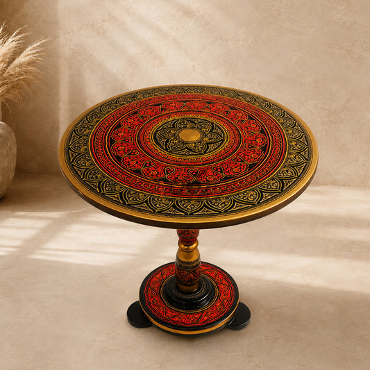 Hand-Painted NAQASHI Art Coffee Side Table for Home Decor (Golden Red)