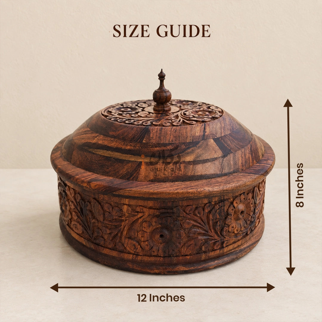 Hand-Carved Sheesham Wood Hotpot for Roti – Traditional Wooden Serving Hotpot