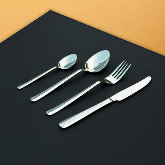 Premium Cutlery Set for Single Person Serving - Silver Color - Dessert Spoon, Fork, Knife & Tea Spoon