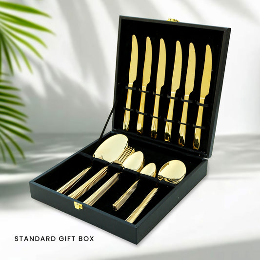 6 Person Premium Cutlery Set - Golden Color - 28 Pieces