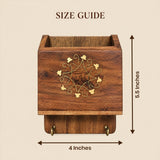 Handcrafted Wooden Mobile Holder with Key Hooks – Floral Brass Design