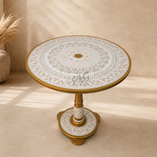 Hand-Painted NAQASHI Art Coffee Side Table for Home Decor (Off White)