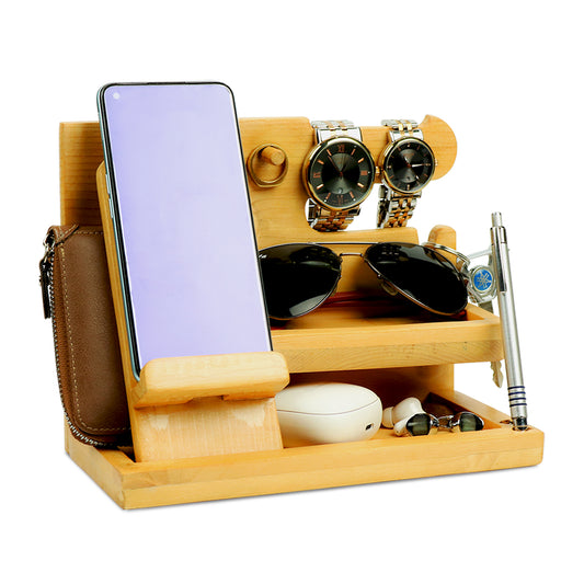 Wooden Office Desk Personal Organizer Stand | Phone Docking Stand Watches Key Holder