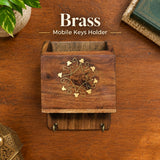 Handcrafted Wooden Mobile Holder with Key Hooks – Floral Brass Design