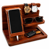 Solid Sheesham Wood Desk Organizer | Phone Docking Stand Watches Key Holder