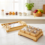 Wooden storage box set with serving trays with floral acrylic base