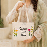 Personalized handmade canvas bag with custom text embroidery