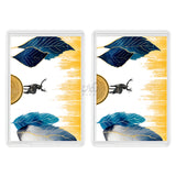Top view of decorative acrylic trays with leaf and bird print