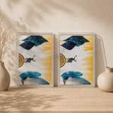 Decorative acrylic tray set with blue leaf design