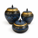 Golden blue naqashi hand painted decorative jars and bowl set
