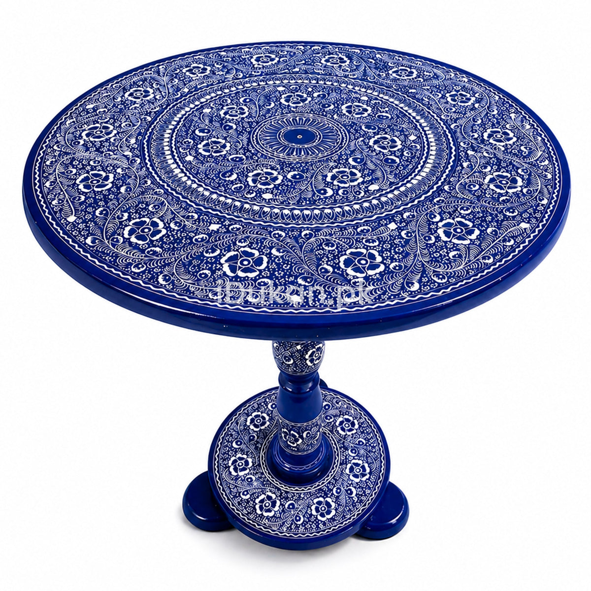 Top view of blue pottery naqashi art round table top