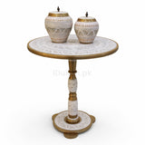 Off white naqashi coffee table with jars side view