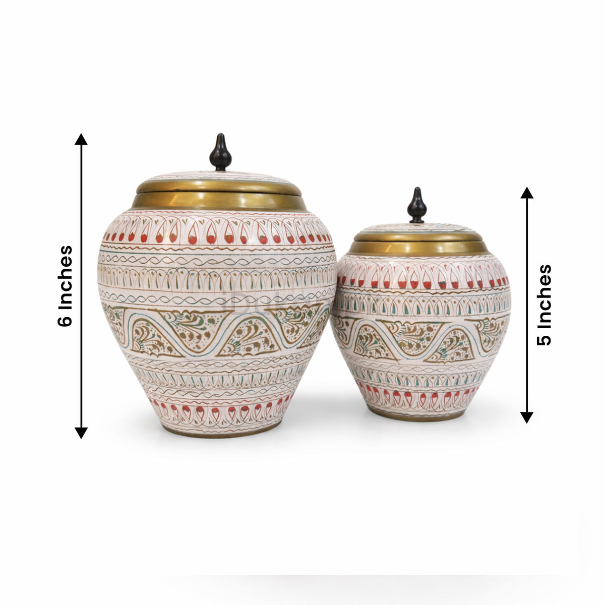 Off white naqashi decorative jars with dimensions