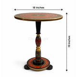 Golden red naqashi art side table with size dimensions