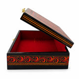 Red carved jewelry box open side view
