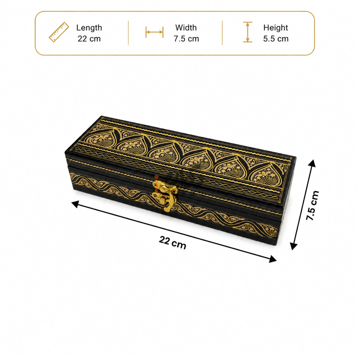 Small Golden black carved jewelry box dimensions