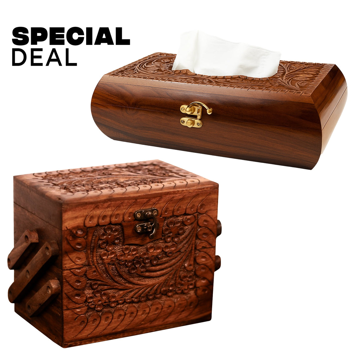 Special deal carved wooden tissue box and jewelry organizer