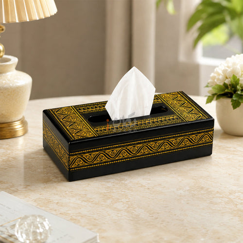 Naqshi hand painted wooden tissue box on table