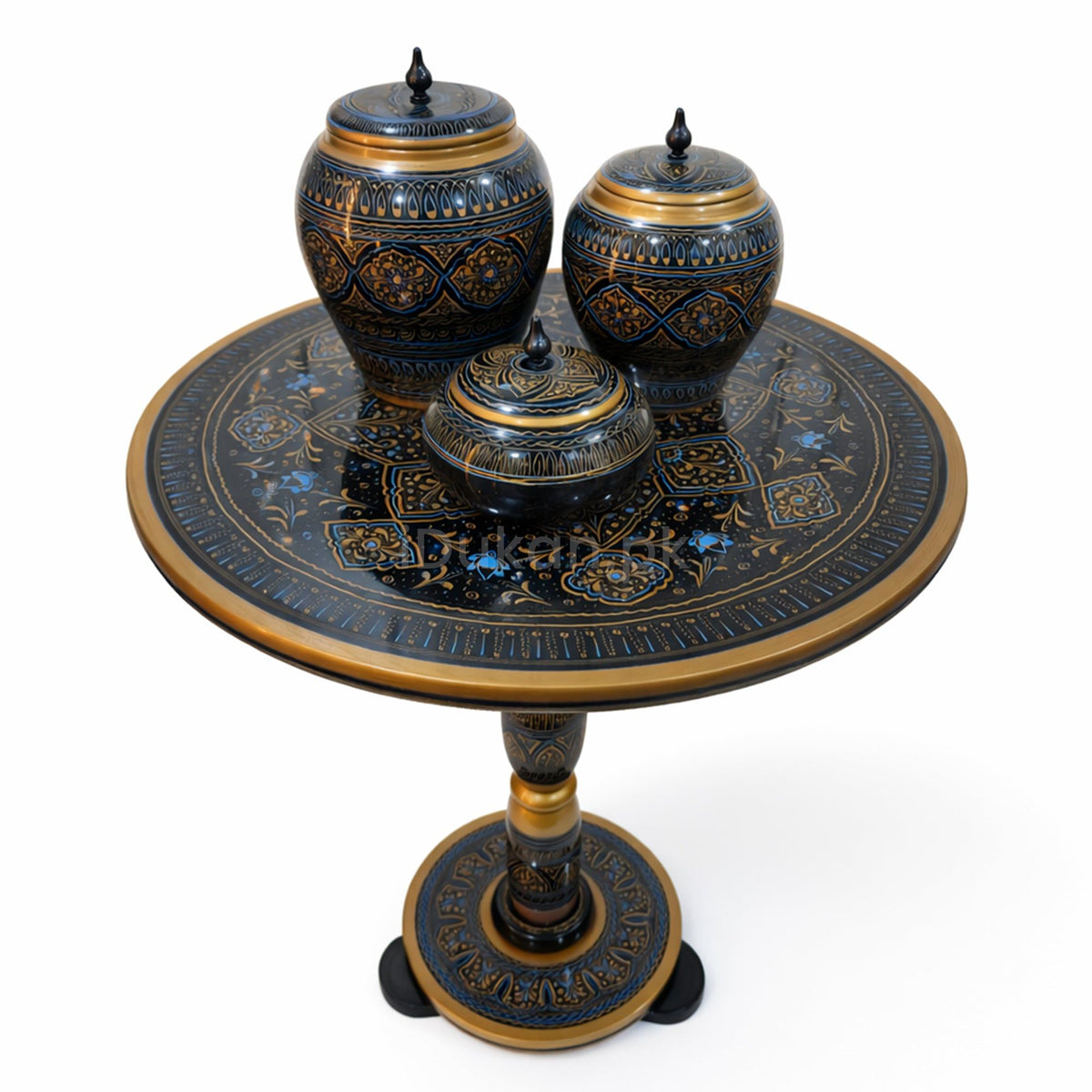 Black fancy naqashi side table with jars and bowls