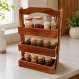 Wooden rack used as spice jar organizer
