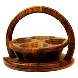 Handy crafted wooden dry fruit basket side view