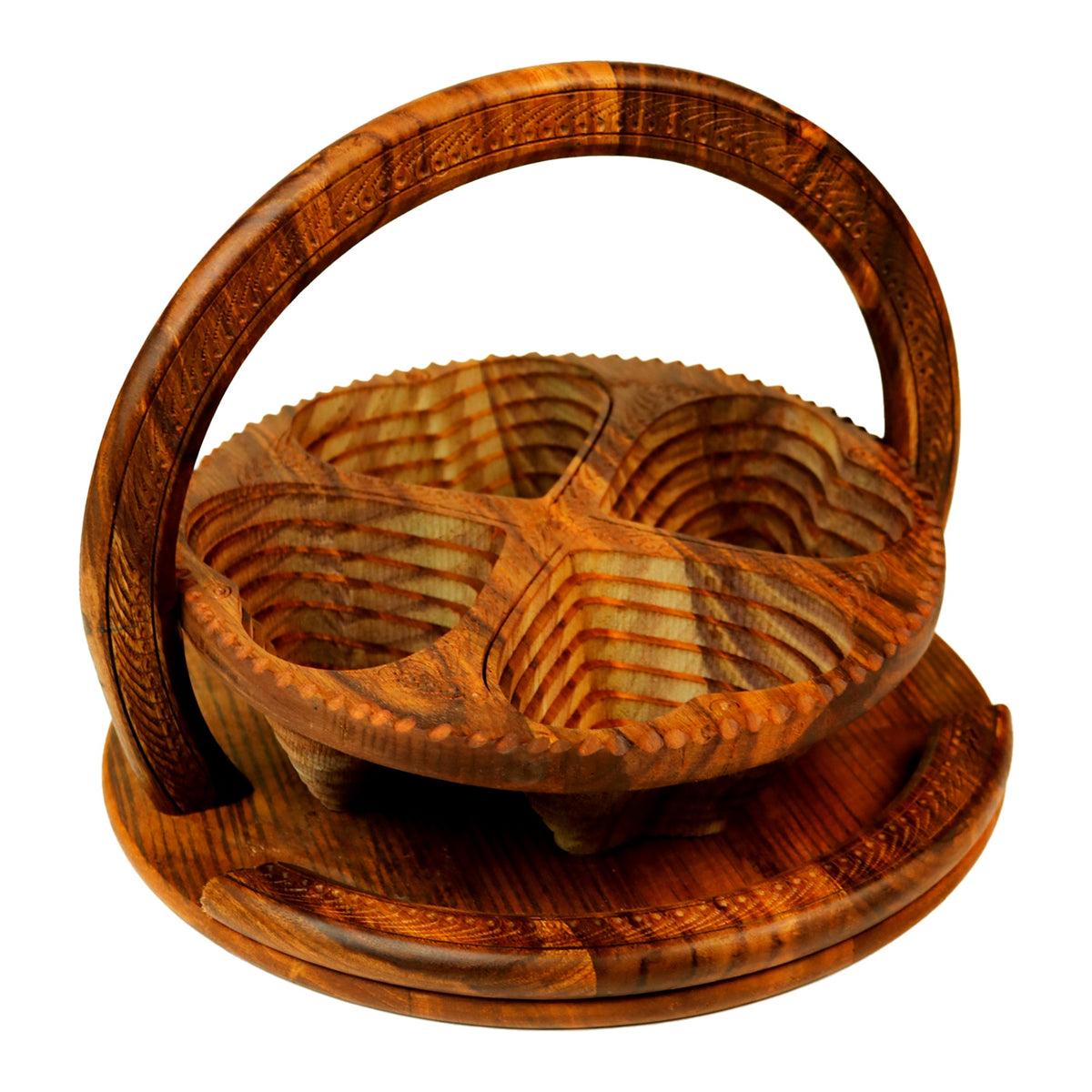 Foldable sheesham wood serving basket