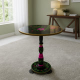 Black floral hand painted side table by sofa