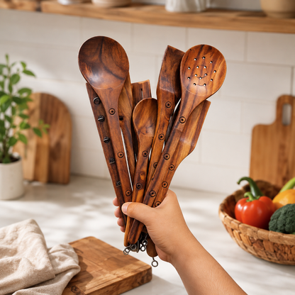 8 Pcs Handmade Wooden Cooking Spoon Set