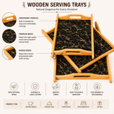 Wooden serving trays with marble base features infographic