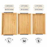 Wooden tray set with metal handles sizes large medium small