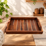 Handmade Sheesham Wood Serving Tray Set of 3 with Handles